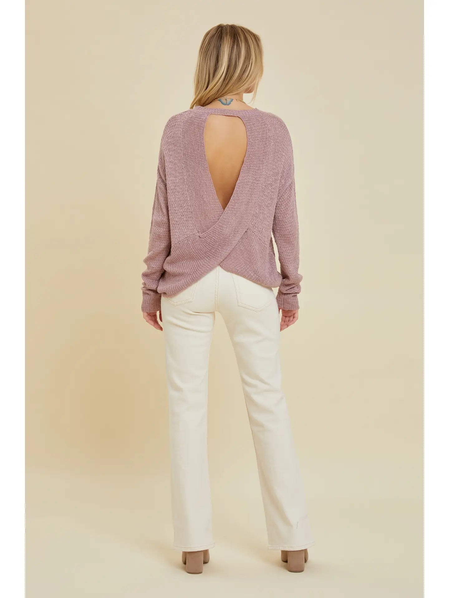 Open Back Pullover Sweater - Lilac