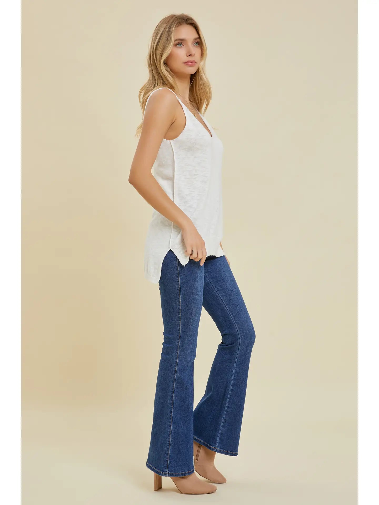Long Slub Knit Tank Top - Ivory