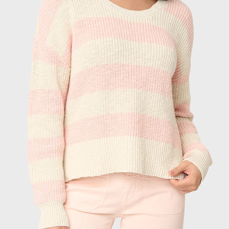 Scoop Neck Striped Pullover Sweater - Rose Essence/Eco Natural