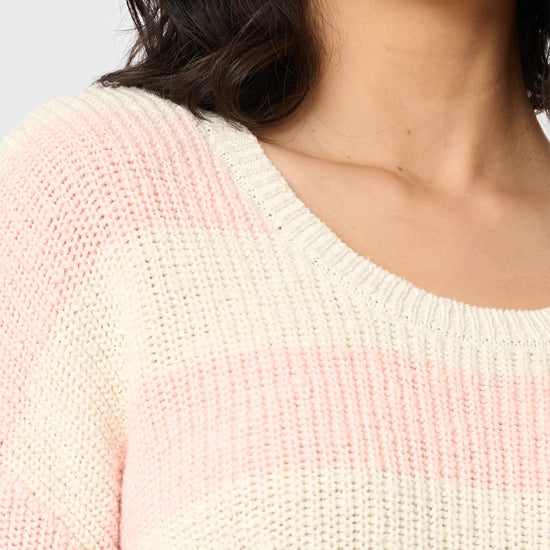 Scoop Neck Striped Pullover Sweater - Rose Essence/Eco Natural