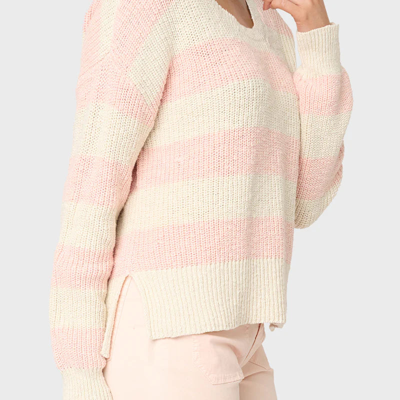 Scoop Neck Striped Pullover Sweater - Rose Essence/Eco Natural