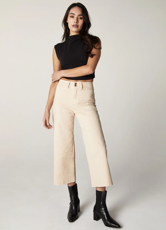 Gemma Wide Leg Cropped Jeans - Stone