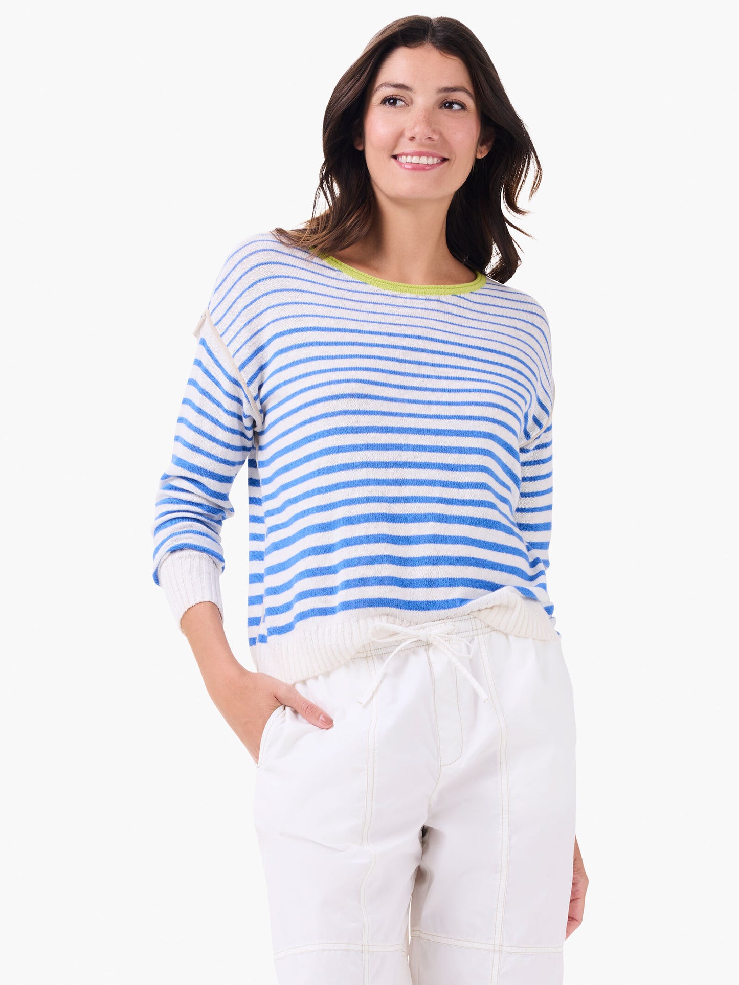 Striped Up Crew Neck Pullover Sweater - Blue Multi