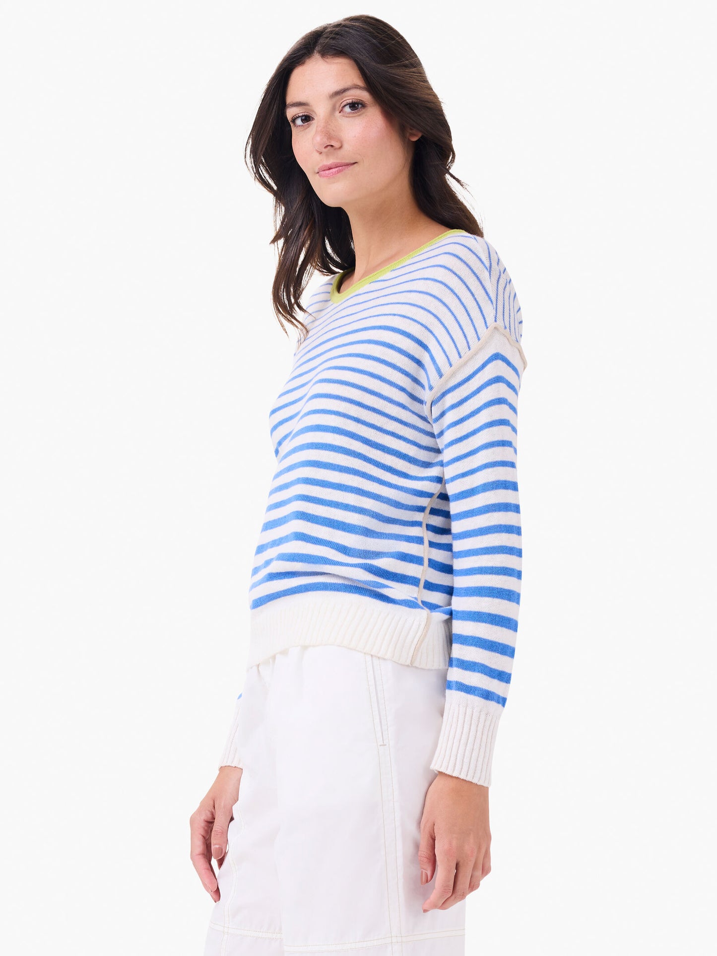 Striped Up Crew Neck Pullover Sweater - Blue Multi