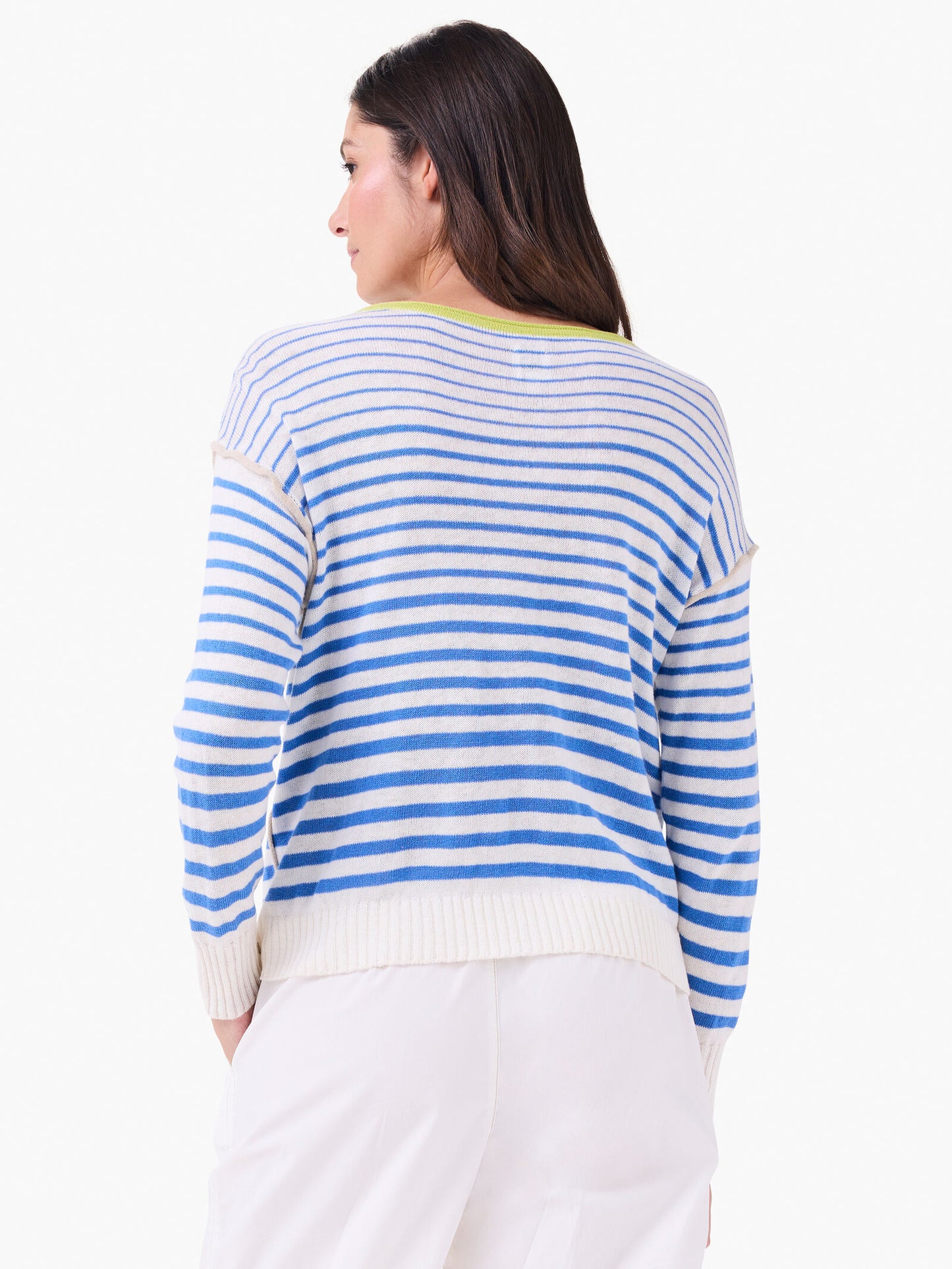 Striped Up Crew Neck Pullover Sweater - Blue Multi