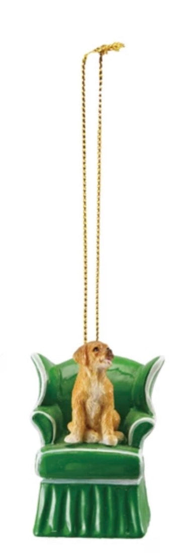 Dog in Chair Holiday Ornament - Green