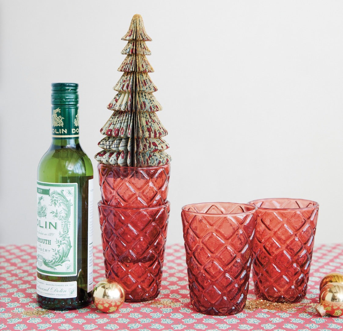 Embossed Drinking Glass - Red