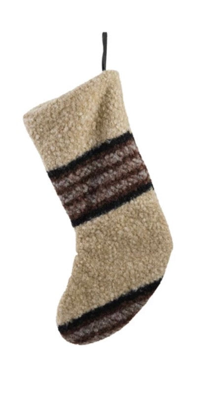 Faux Sherpa Striped Holiday Srocking - Crean/Black/Grey