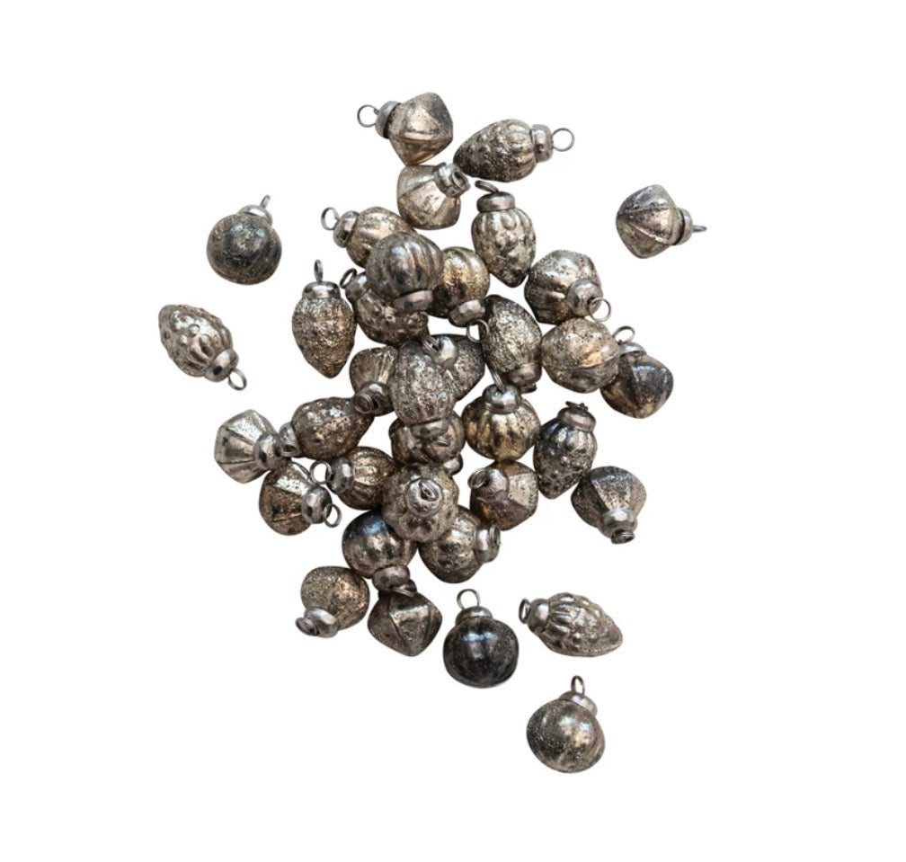 Tiny Embossed Mercury Glass Holiday Ornaments