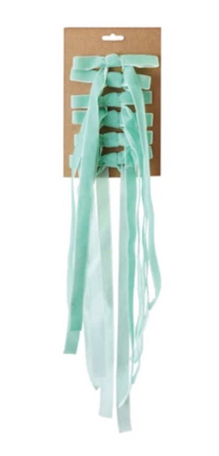 Velvet Clip-on Bows - Aqua