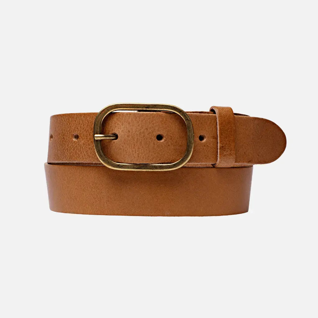 Marin Gold Oval Buckle Leather Belt - Camel – Bailey Road display picture 1