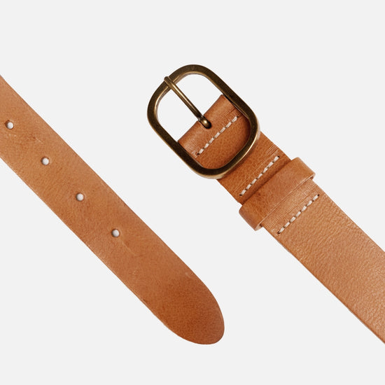 Marin Gold Oval Buckle Leather Belt - Camel