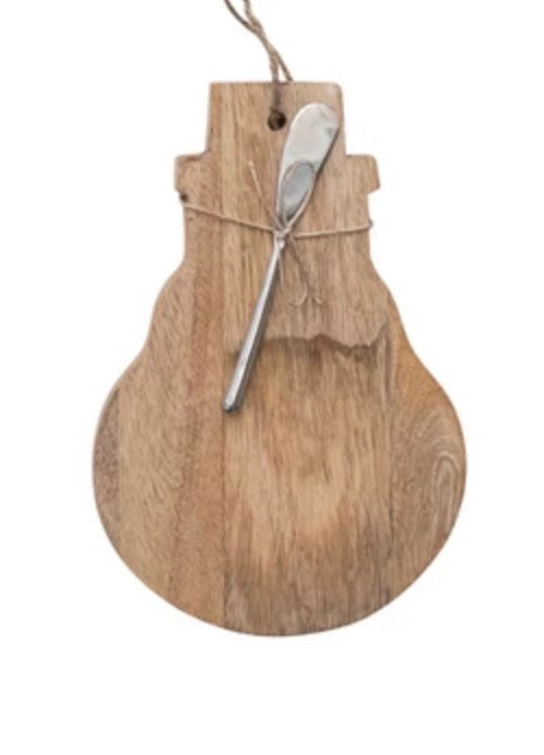 Mango Wood Cheese Board with Canape Knife - Snowman