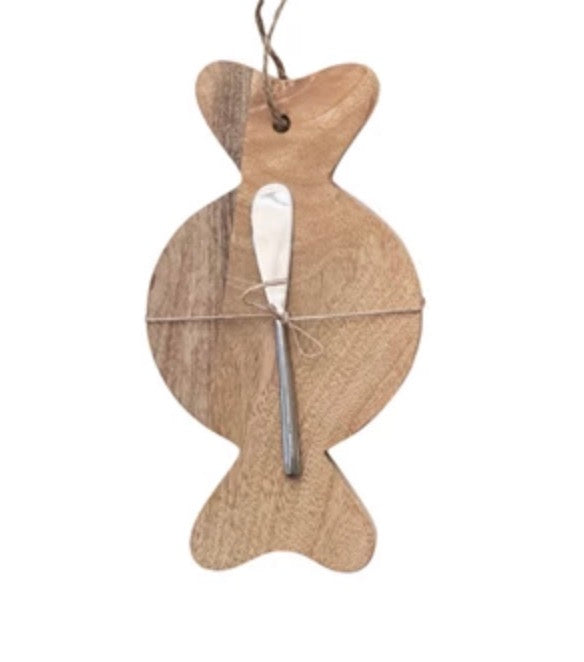 Mango Wood Cheese Board with Canape Knife - Round Candy
