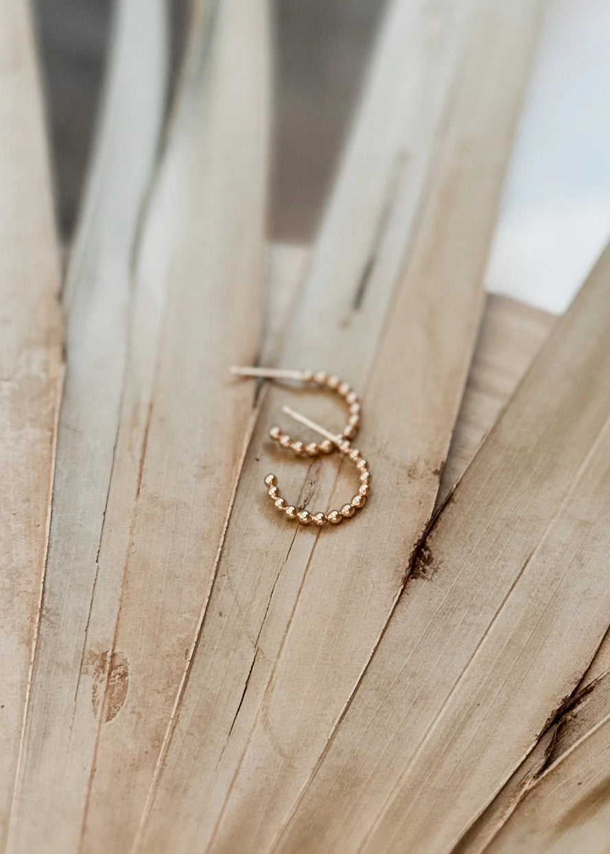 Beaded Huggie Hoop Earrings - Gold