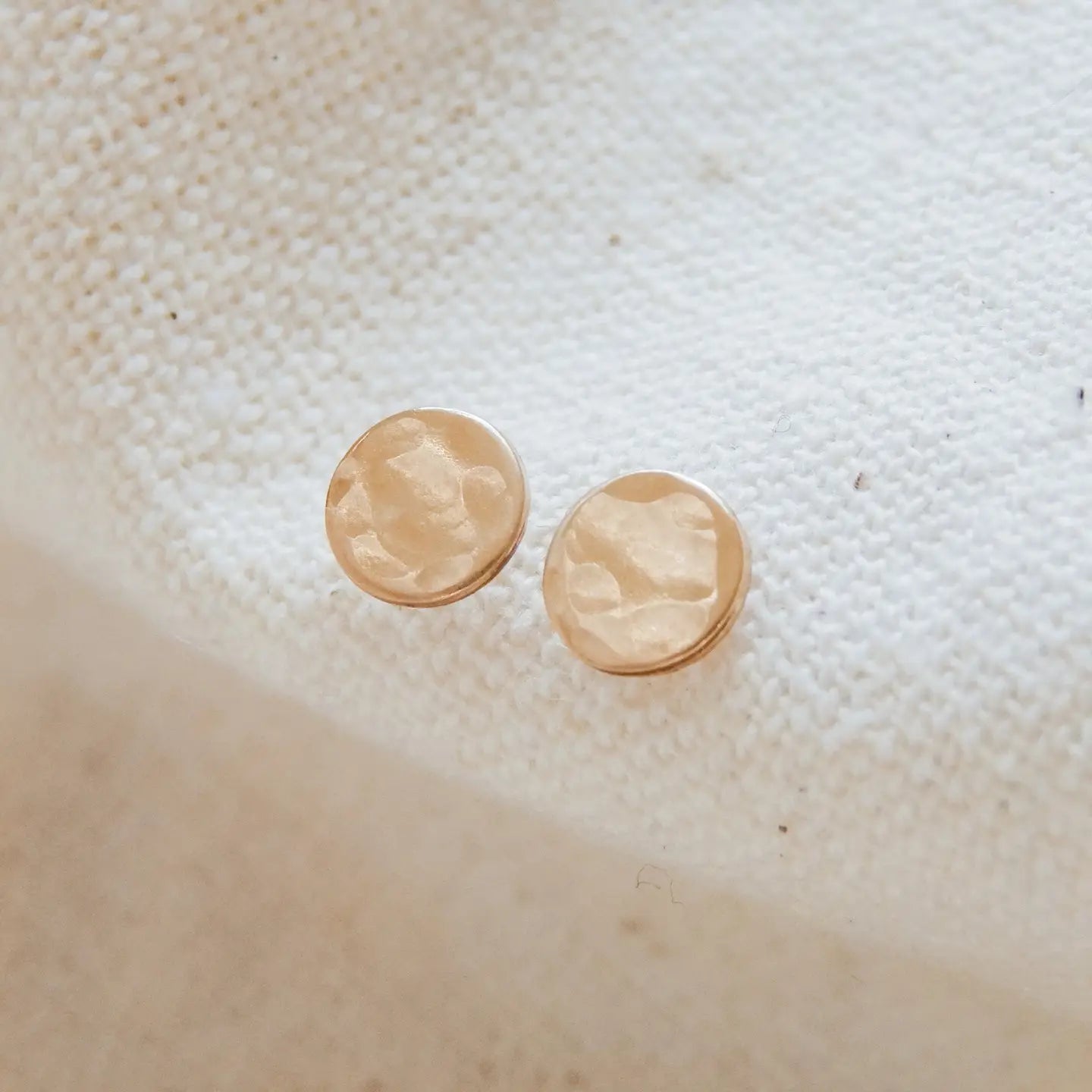 Hammered Circle Stud Earrings - Gold