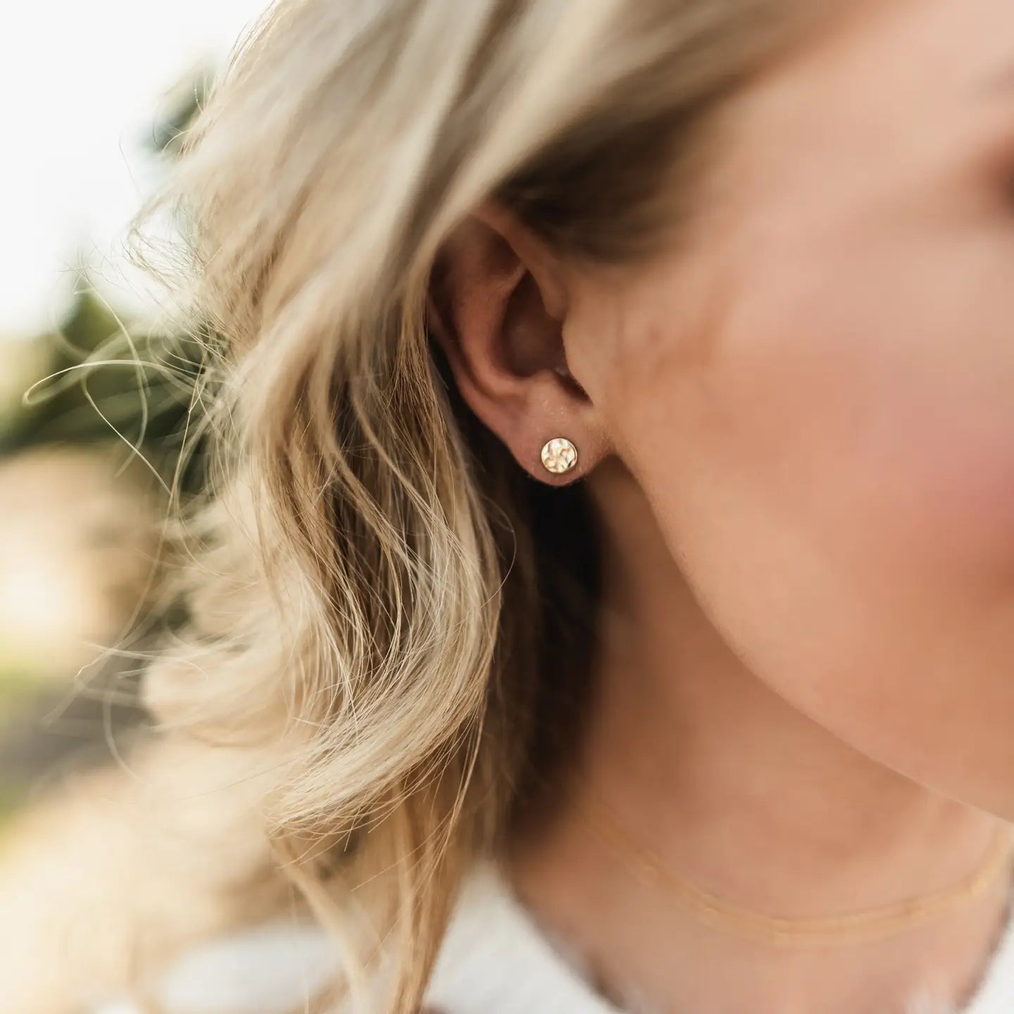 Hammered Circle Stud Earrings - Gold