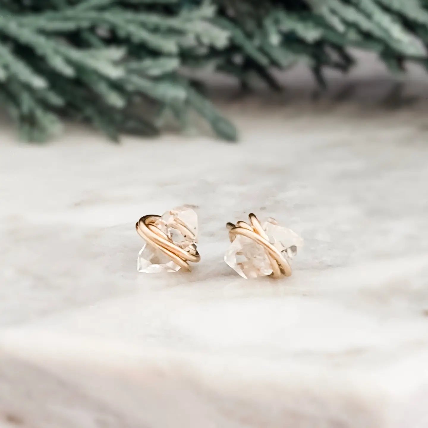 Herkimer Diamond Stud Earrings - Rose Gold