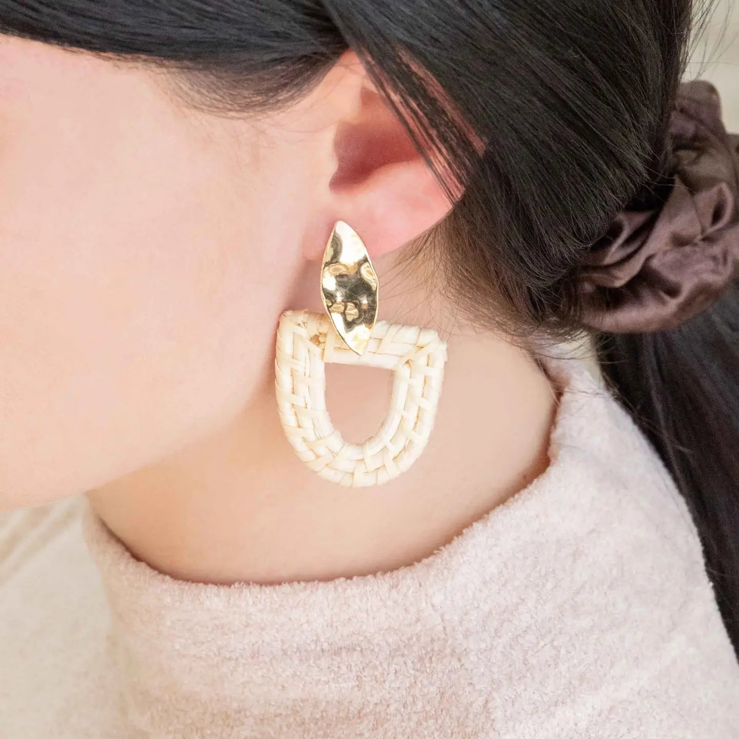 Gold & Wicker Drop Earrings