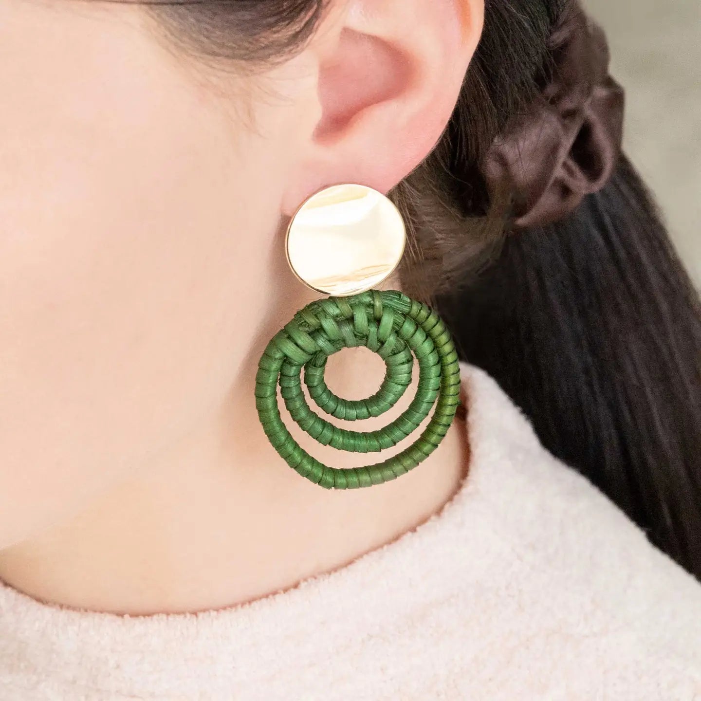 Green Woven Drop Earrings