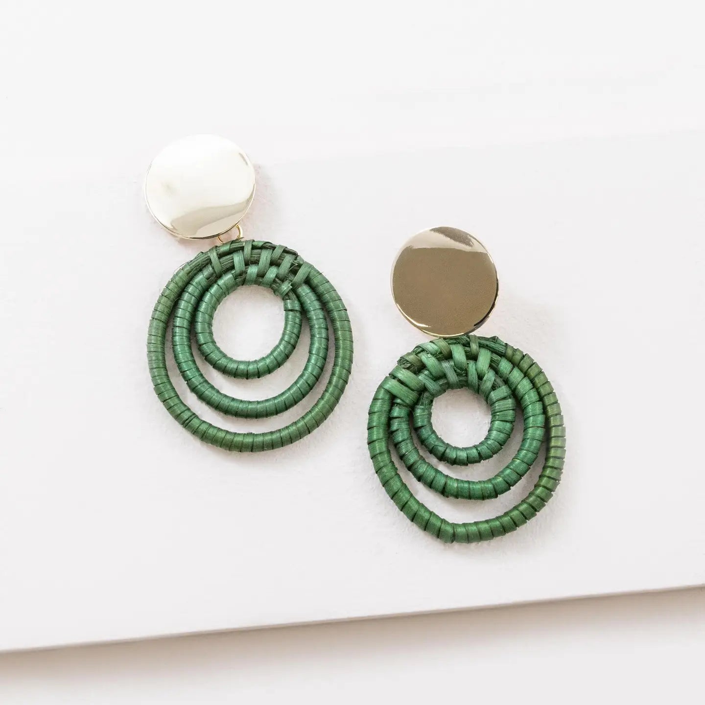 Green Woven Drop Earrings