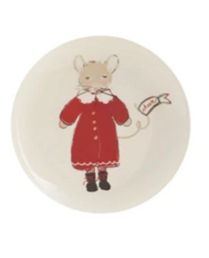 Stoneware Plate - Mouse in Red Dress