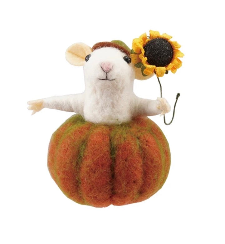 Felt Mouse Holding a Sunflower Decoration
