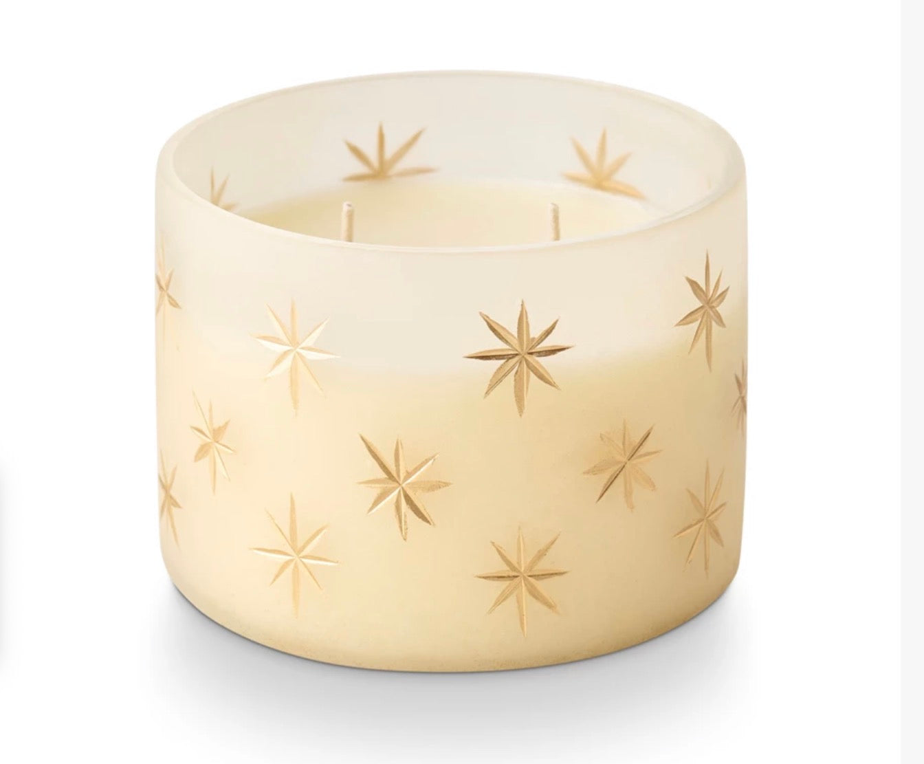 Winter White Candle in Frosted Star Glass Vessel