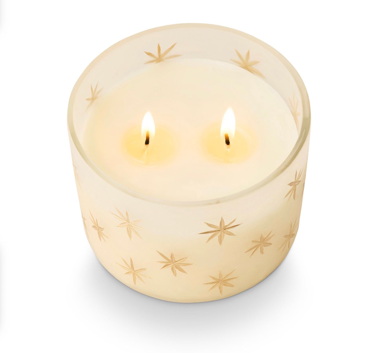 Winter White Candle in Frosted Star Glass Vessel