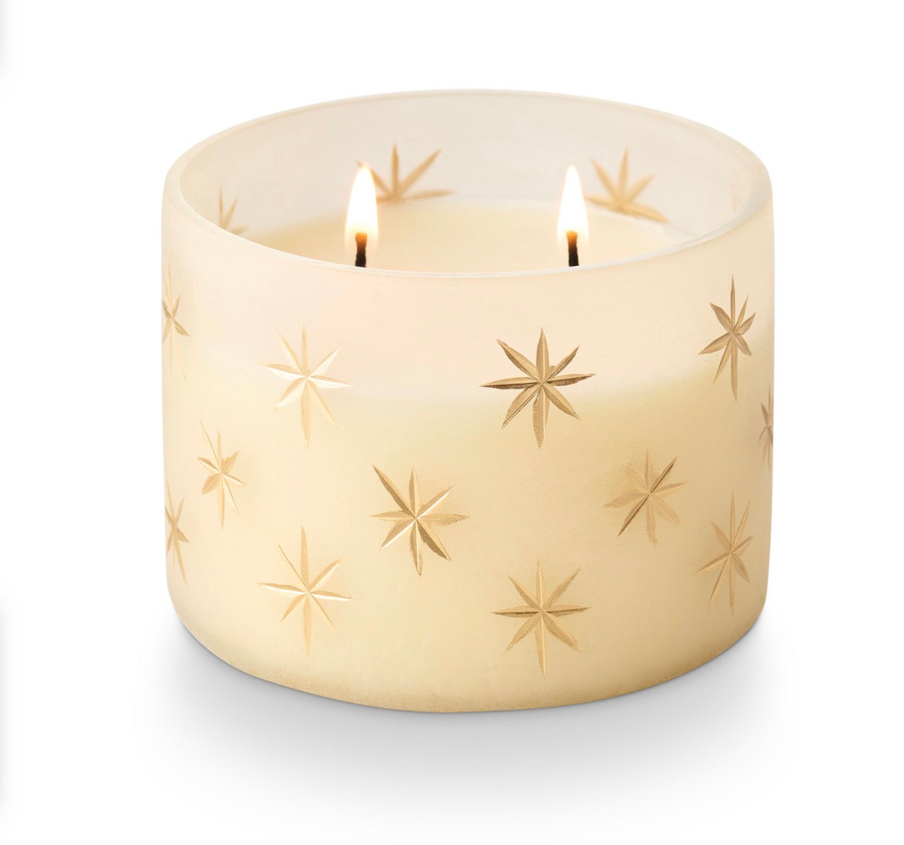 Winter White Candle in Frosted Star Glass Vessel