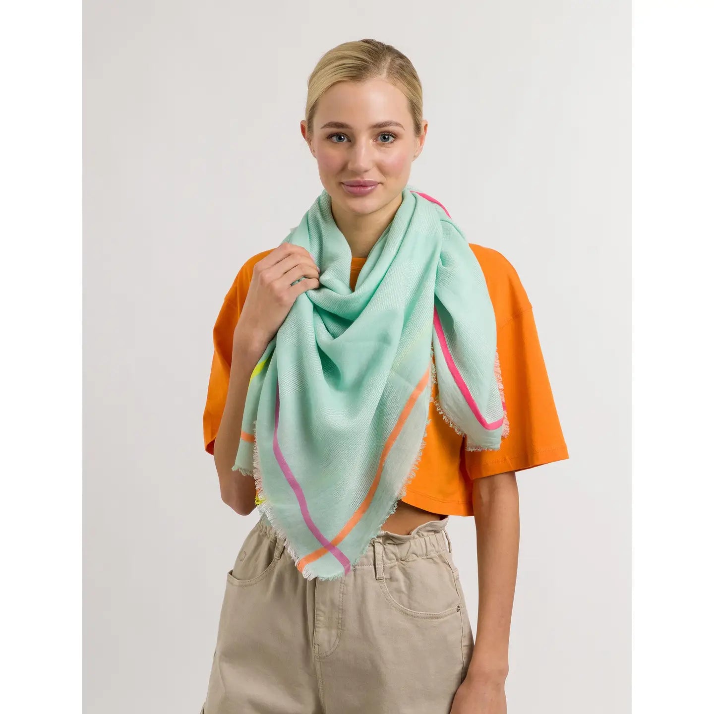 Panama Bordered Oversized Scarf - Mint