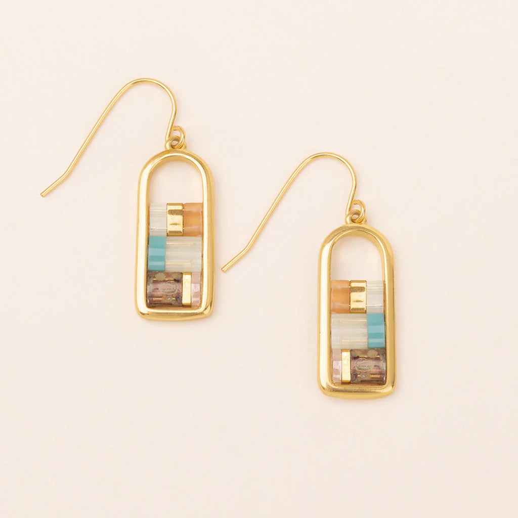 Good Karma Miyuki Frame Earring - Mint & Peach & Gold