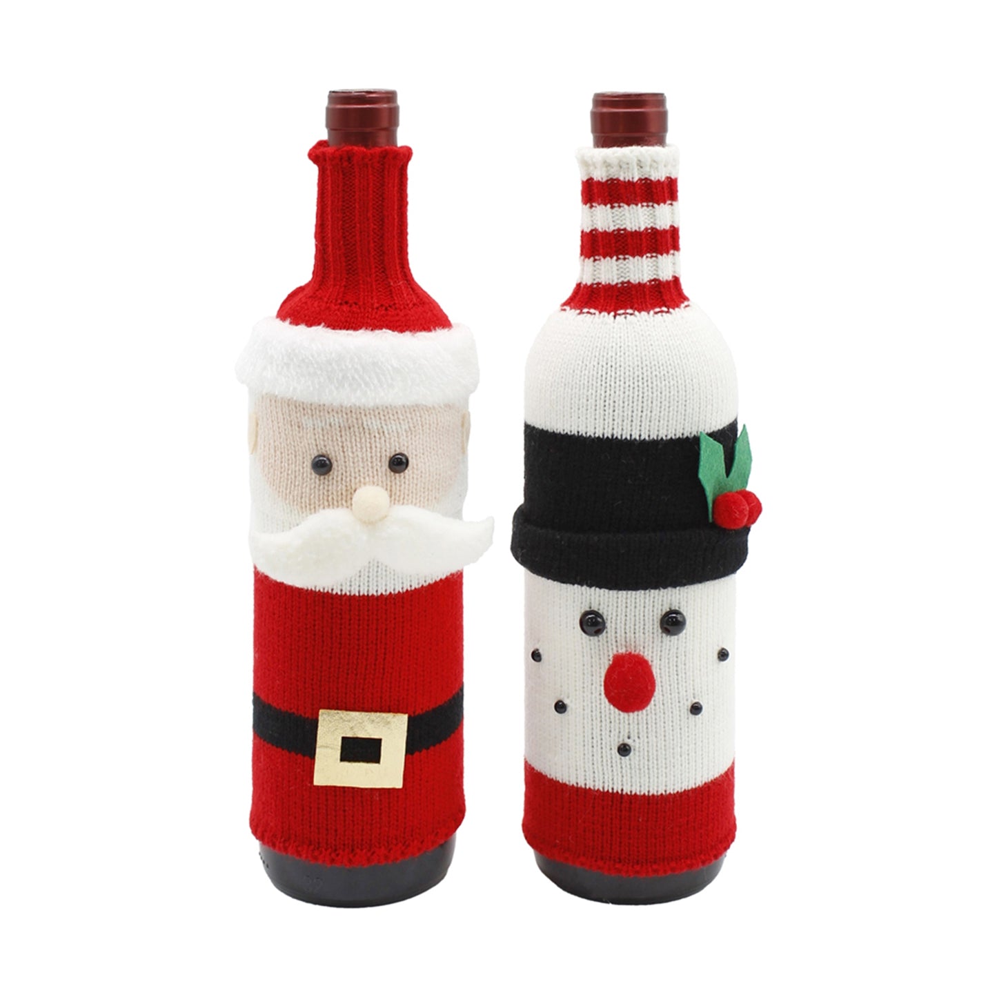 Knitted Wine Bottle Cover - Snowman