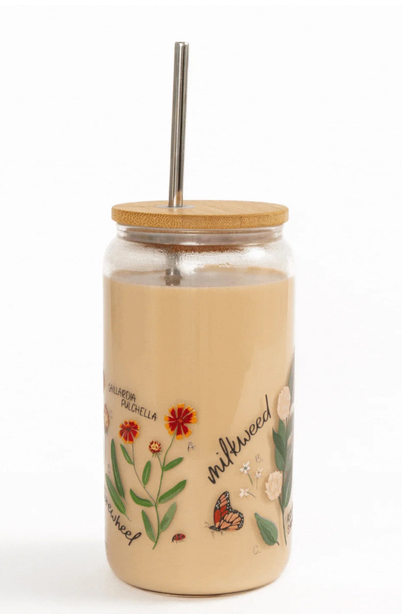 Wildflower Botanicals Glass Coffee Cup