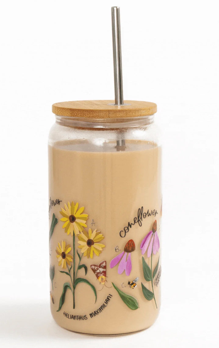 Wildflower Botanicals Glass Coffee Cup