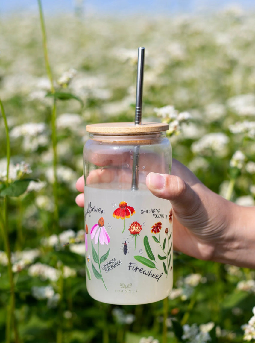 Wildflower Botanicals Glass Coffee Cup