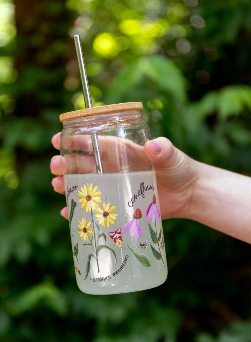 Wildflower Botanicals Glass Coffee Cup