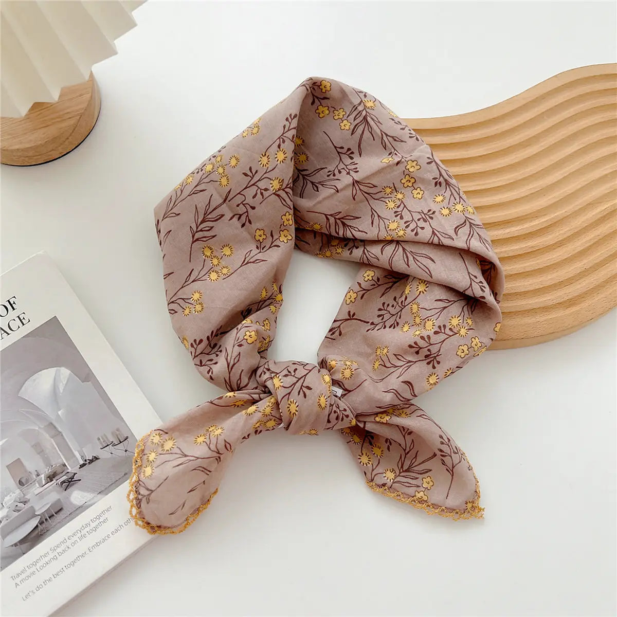 Cotton Linen Square Neck Scarf - Khaki