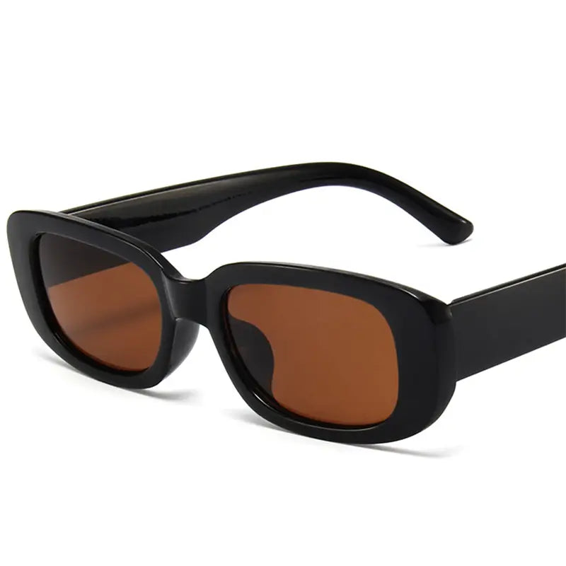 Trendy Small Square Sunglasses - Black/Brown