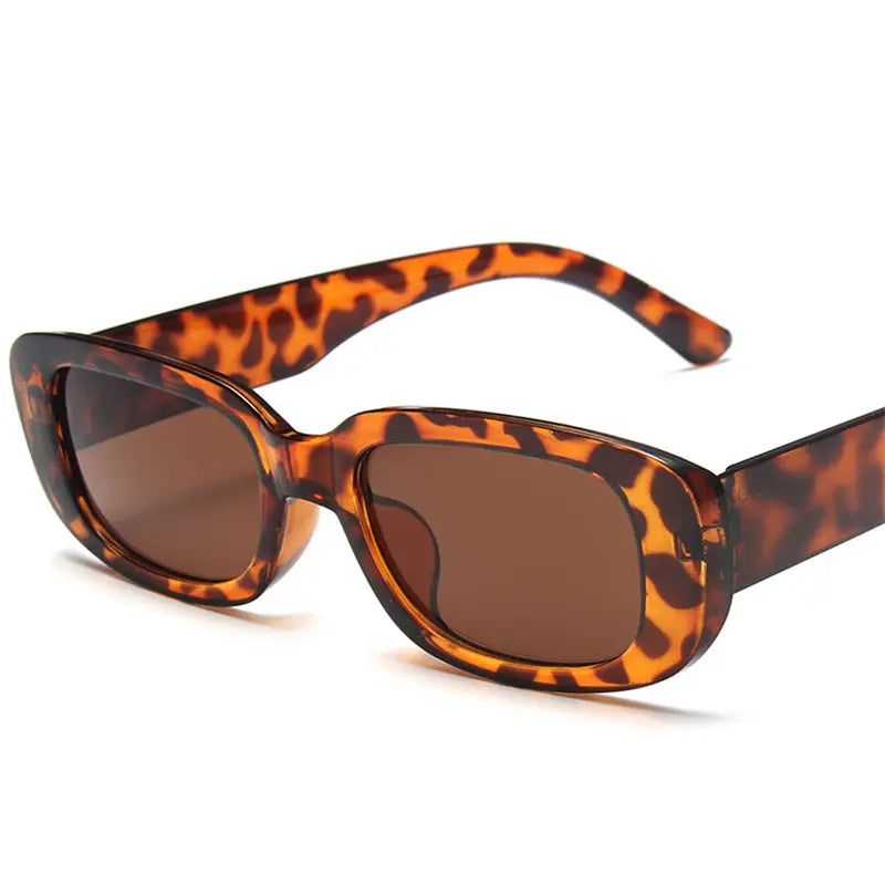 Trendy Small Square Sunglasses - Leopard Brown