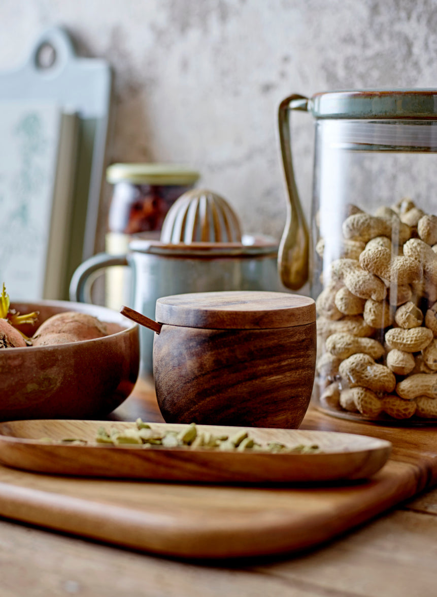 Acacia Wood Covered Jar with Swivel Lid