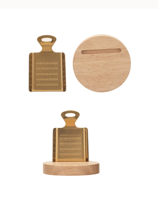 Stainless Steel Grater with Wooden Base