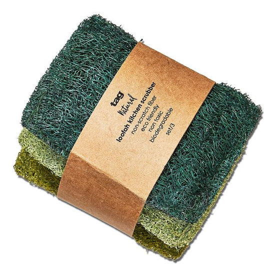 Loofah Kitchen Scrubbers - Set of 3 Green