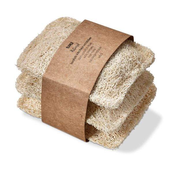 Loofah Kitchen Scrubbers - Set of 3 Natural