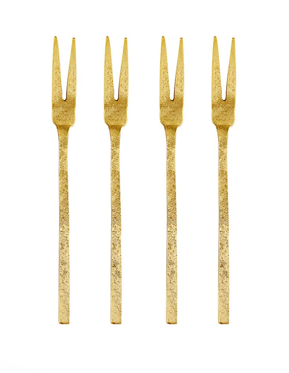 Hammered Gold Appetizer Forks - Set of 4