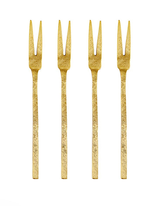 Hammered Gold Appetizer Forks - Set of 4