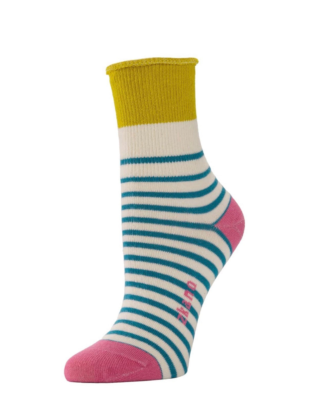 Roll Top Breton Stripe Socks - Natural
