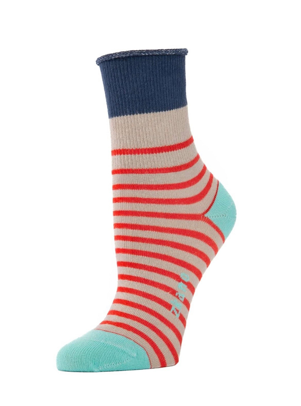 Roll Top Breton Stripe Socks - Poppy Red