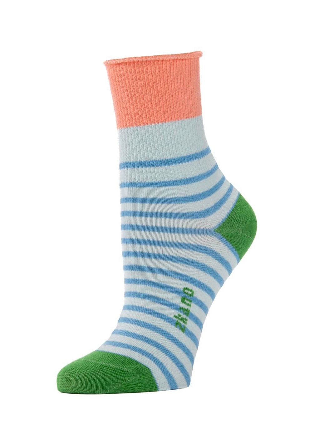 Roll Top Breton Stripe Socks - Sky Blue