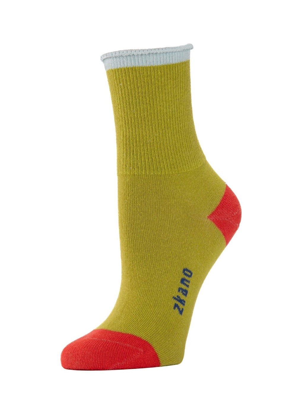Color Block Roll Top Socks - Fern